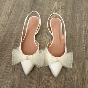 ASOS DESIGN Loving bow slingback ballets in ivory satin